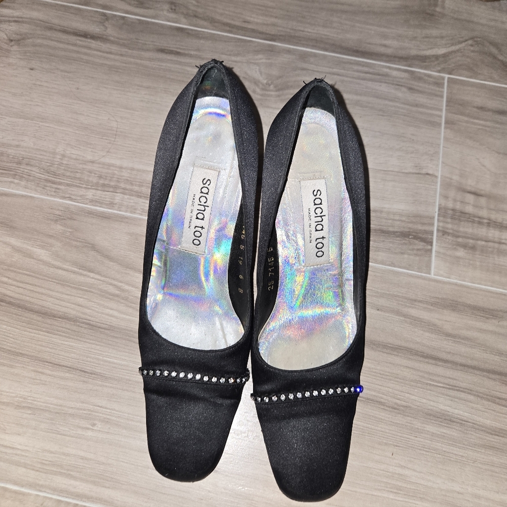 Sacha Too black satin and leather Shoes